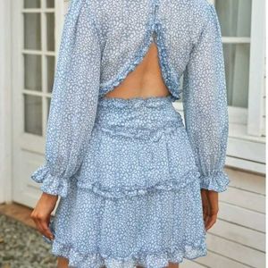 Sexy V Neck Backless Floral Ruffled Summer Dress