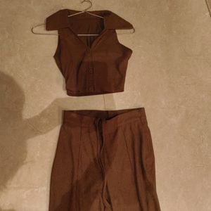 Brown Flared Pant And Top Co Ord Set