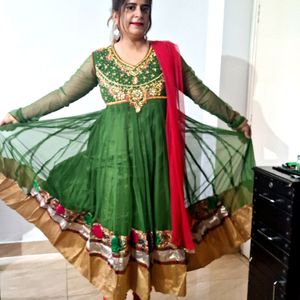 Heavy Work Party Wear Green Anarkali Suit