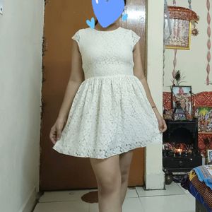 Off White Net Mini Party Dress