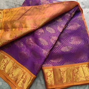 Purple And Gold Pure Kanchipuram Silk Saree
