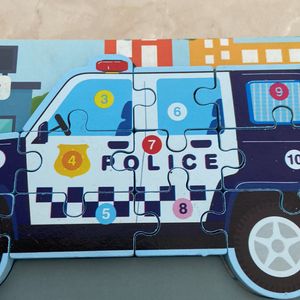 11 PCs wooden puzzle - Police Car