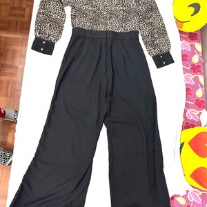 Womem Black And Beige Printed Jumpsuit