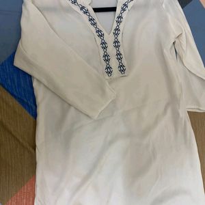 white kurta blue embroidery