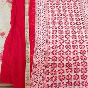 Short Red Kurti With White Thread Work And Sequins