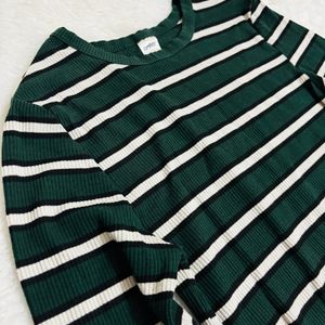 Green Full Sleeve Stripped Top