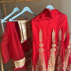 Unstitched Red Lengha