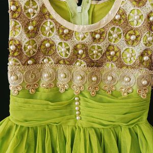 Beautiful Green And Golden Frock 1-2 Years