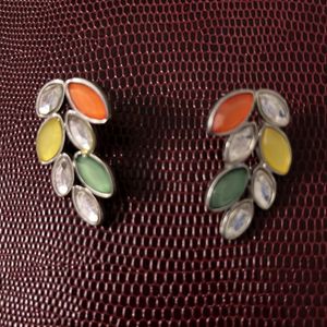 Multicolour oxidised leaf shaped earrings