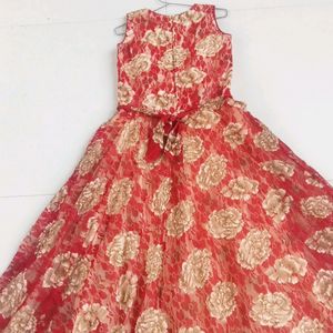 Red And Golden Sequence Work Gown For Girls