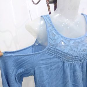 Blue Cold Shoulder Top