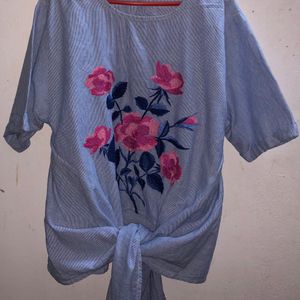 Floral Embroidered Top With Front Tie-up