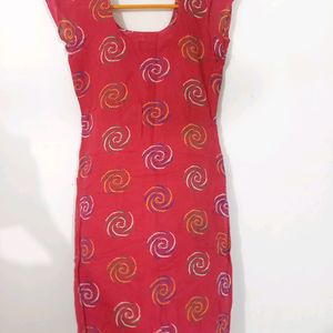 Printed Red Stitched Kurti.