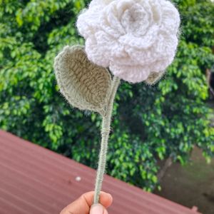 Crochet Off White Rose Stick