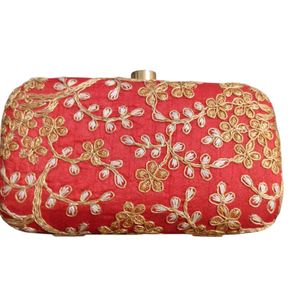 Classy Embroidered red Box Clutch