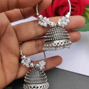 Silver jhumka /new Green Chand Bali (2 Earrings)