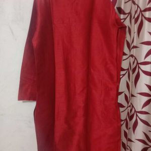 Red and White Kurta set for Men