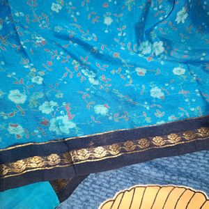 Dual Tone Chiffon Sari With Zari Border
