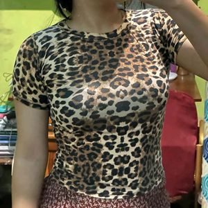 Animal Print Baby Tee Crop