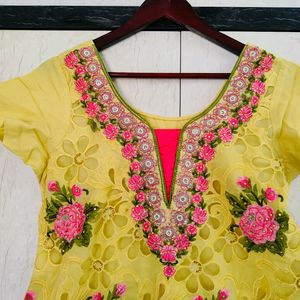 Yellow Floral Embroidered Kurta