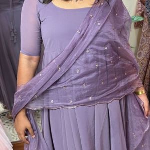 Designer plain dress with organza dupatta