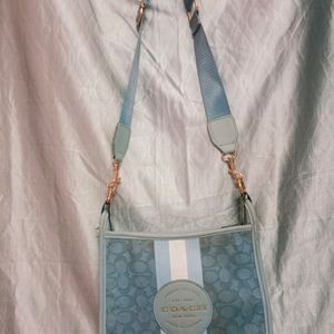 Aesthetic Coach Blue Leather Sling Bag