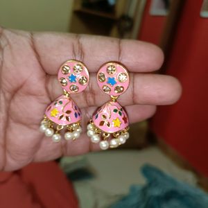 Meenakari Stone Embedded Jhumkas