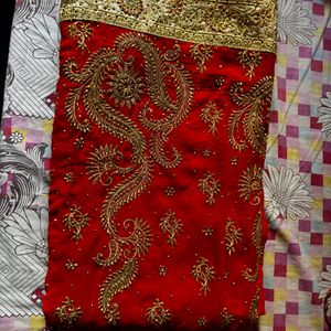 Red Wedding Heavy Stone Work Saree With Blouse