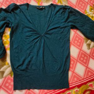 Teal Green Deep V-neck Winter Crop Top