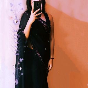 Diwali Sale✨Hand Work Black Saree