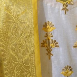 White And Yellow Kurta Set