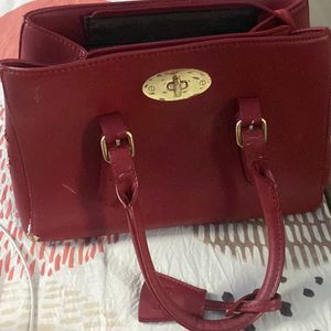 red hand bag