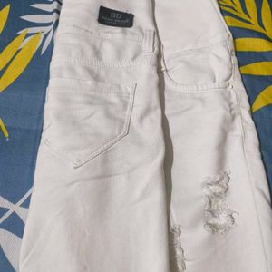 High Waist White Torn Jeans For Sale