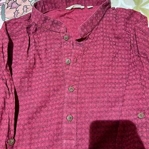 Men Cotton Solid Full Sleeves ShortRegular Kurta