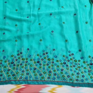 Flower Embroidery Green Saree