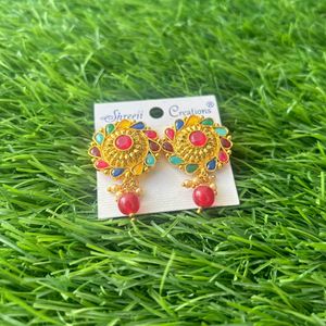 Multicoloured Gold Plated Earrings