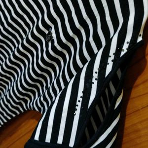 Cold Shoulder, Black And White Striped Top