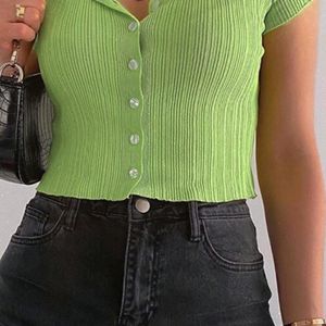 Urbanic Green Button Up Cute K-pop Crop Top