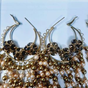 Golden Colour Long Earrings Bali Jarkan Hoops