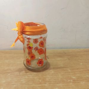 Floral Painted Glass Jar