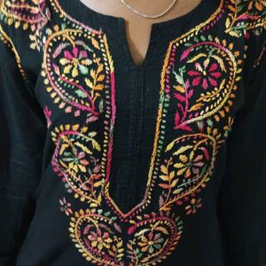 Cotton Black Multi Chikankari Kurti