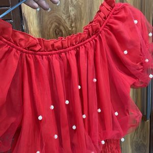 Off Shoulder Red Cute Top