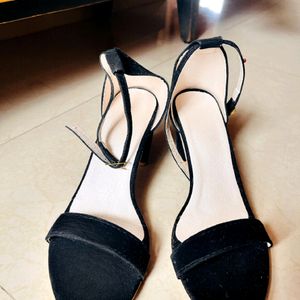 Black SOLID Ankle Strap Heel for Women