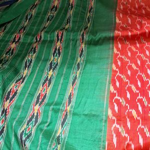 Orange Pochampally Pure Silk Saree