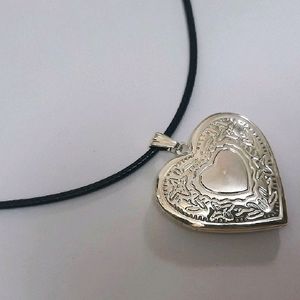 Big Silver Heart  Engraved Opening Photo Pendant