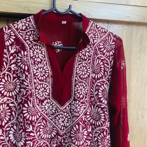 Beautiful Maroon Chikankari Short Kurti