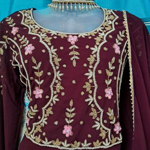 Wine Kaftan Festive Gown