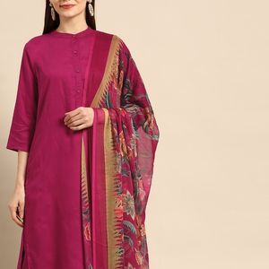 Plain Kurta Set With 3D Dupatta For Fomal-Festival