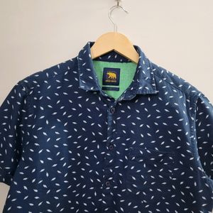 Men Micro Print Shirt With Patch Pocket