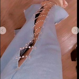 Side Slit Rhinestone Hanging Wide Legged Jeans